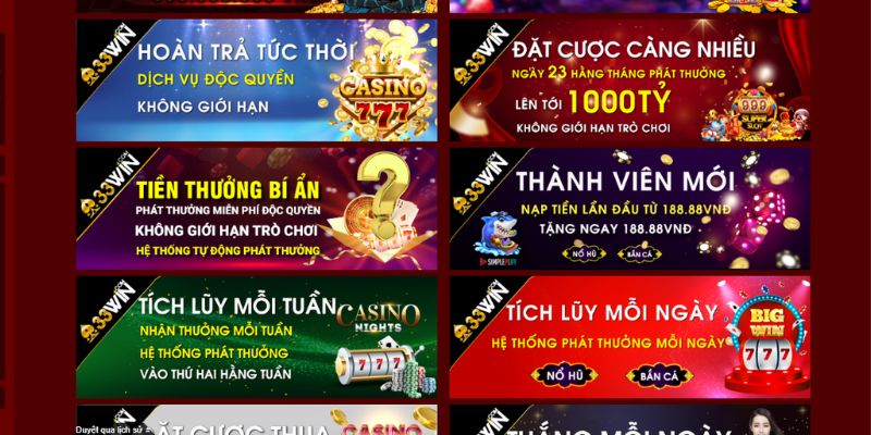 Các chương trình quà tặng khi tham gia cược tại 33WIN 